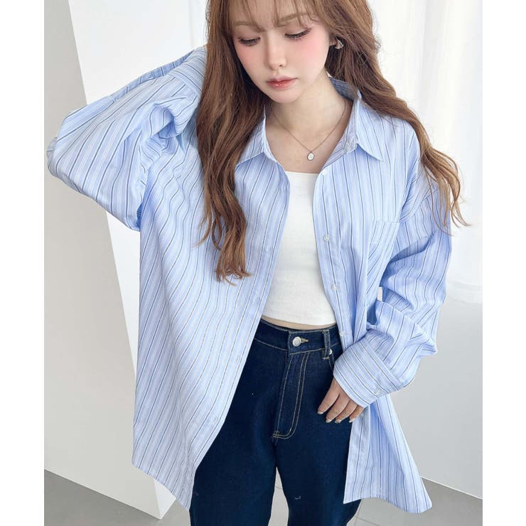 先染めストライプ＆ギンガムチェック&マルチストライプビッグシルエット長袖シャツ | moment+ | 詳細画像35 