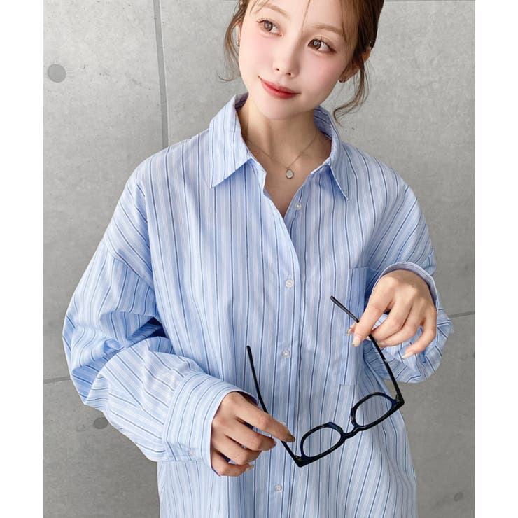 先染めストライプ＆ギンガムチェック&マルチストライプビッグシルエット長袖シャツ | moment+ | 詳細画像40 