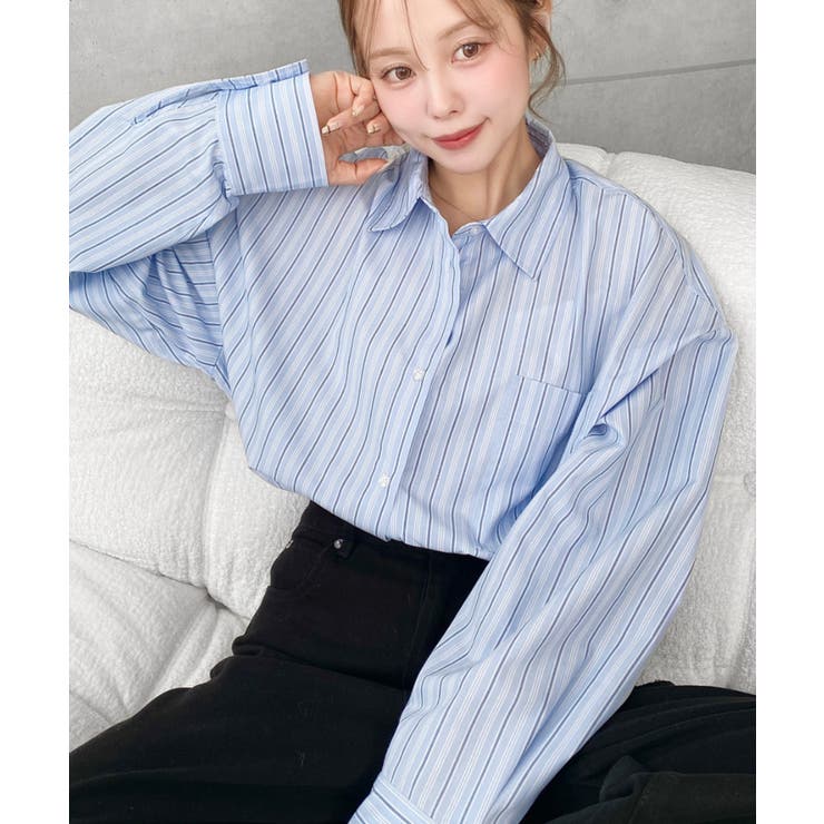 先染めストライプ＆ギンガムチェック&マルチストライプビッグシルエット長袖シャツ | moment+ | 詳細画像41 