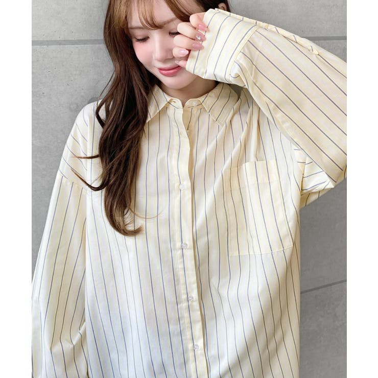 イエロー系その他 | 先染めストライプ＆ギンガムチェック&マルチストライプビッグシルエット長袖シャツ | moment+