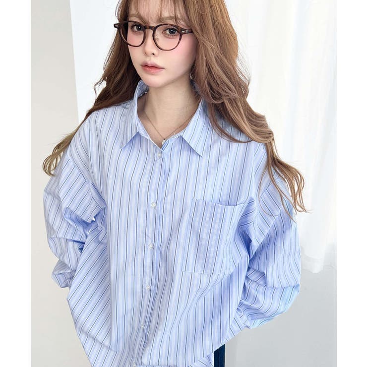 ブルー系その他 | 先染めストライプ＆ギンガムチェック&マルチストライプビッグシルエット長袖シャツ | moment+