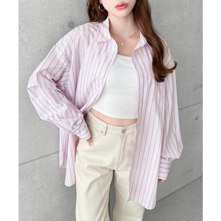 ピンク系その他 | 先染めストライプ＆ギンガムチェック&マルチストライプビッグシルエット長袖シャツ | moment+