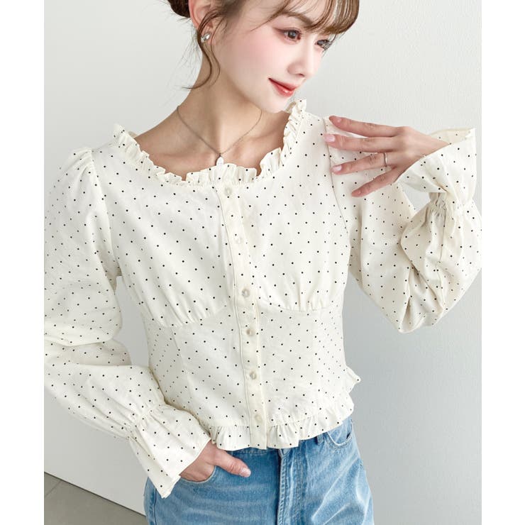 長袖キャンディスリーブコルセットブラウス スラブドット | moment+ | 詳細画像12 