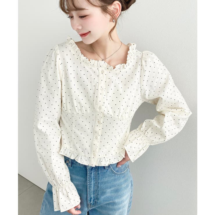 長袖キャンディスリーブコルセットブラウス スラブドット | moment+ | 詳細画像15 