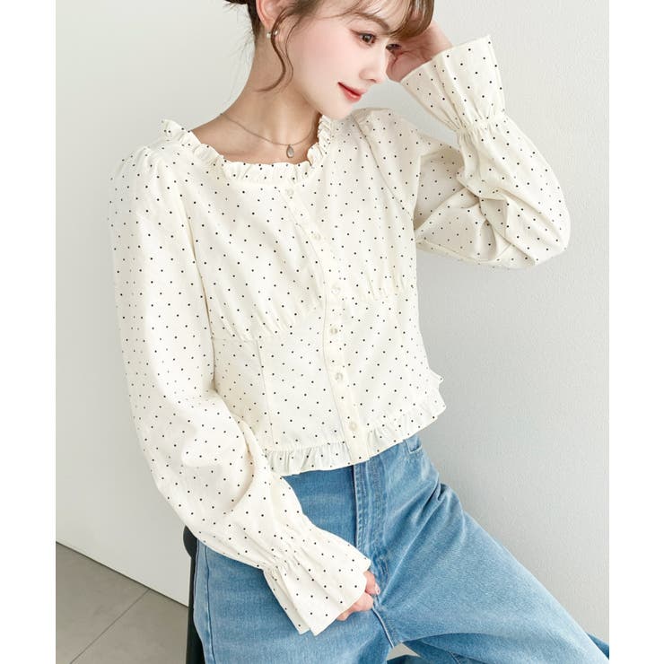 長袖キャンディスリーブコルセットブラウス スラブドット | moment+ | 詳細画像16 