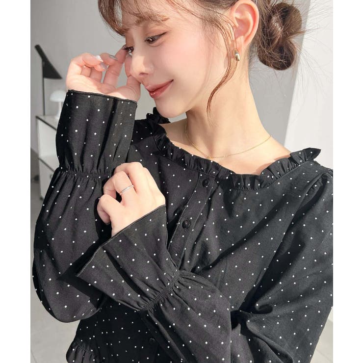 長袖キャンディスリーブコルセットブラウス スラブドット | moment+ | 詳細画像18 