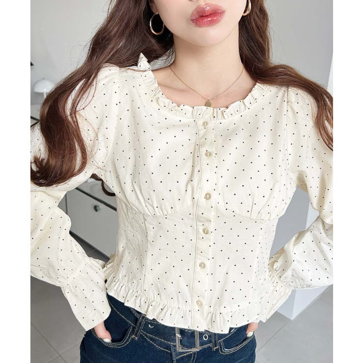 長袖キャンディスリーブコルセットブラウス スラブドット | moment+ | 詳細画像2 