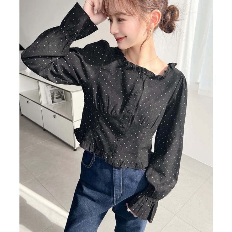 長袖キャンディスリーブコルセットブラウス スラブドット | moment+ | 詳細画像20 