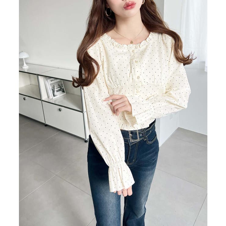 長袖キャンディスリーブコルセットブラウス スラブドット | moment+ | 詳細画像4 