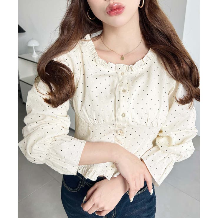 長袖キャンディスリーブコルセットブラウス スラブドット | moment+ | 詳細画像5 