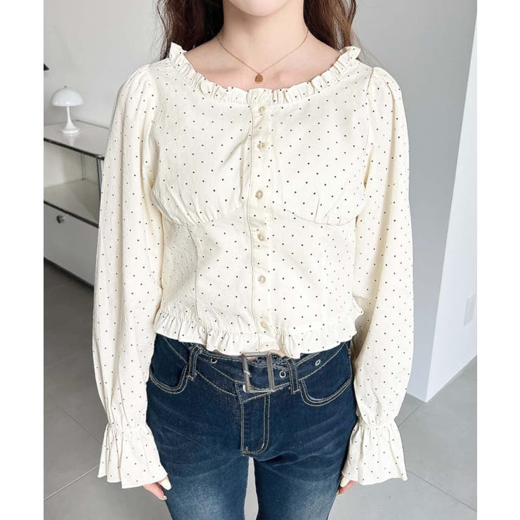 長袖キャンディスリーブコルセットブラウス スラブドット | moment+ | 詳細画像7 