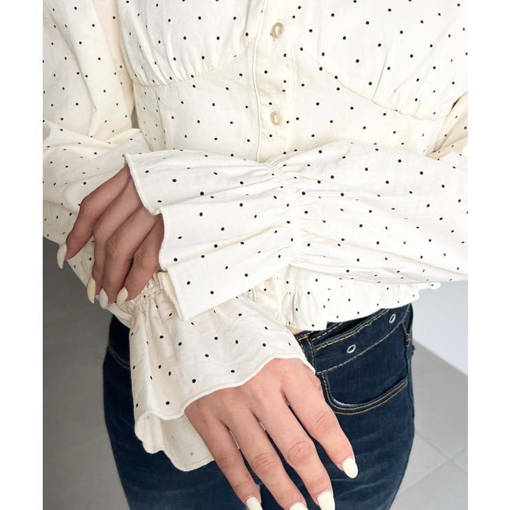 長袖キャンディスリーブコルセットブラウス スラブドット | moment+ | 詳細画像9 