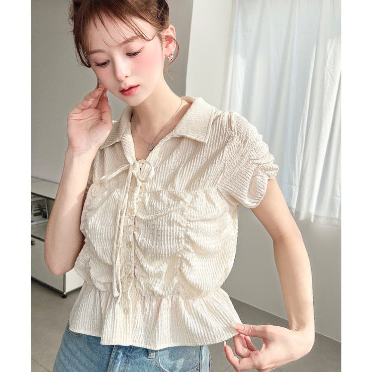 ナチュラル | シャーリングスキッパーシャツ | moment+