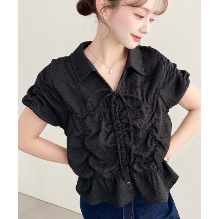 ブラック | シャーリングスキッパーシャツ | moment+