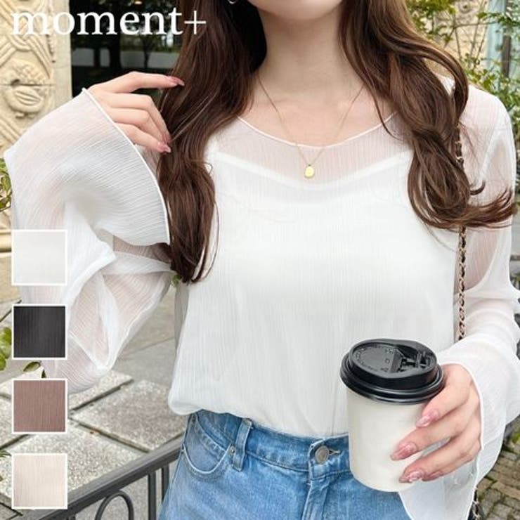 インナーキャミ付き長袖メロウ楊柳シアーブラウス | moment+ | 詳細画像1 