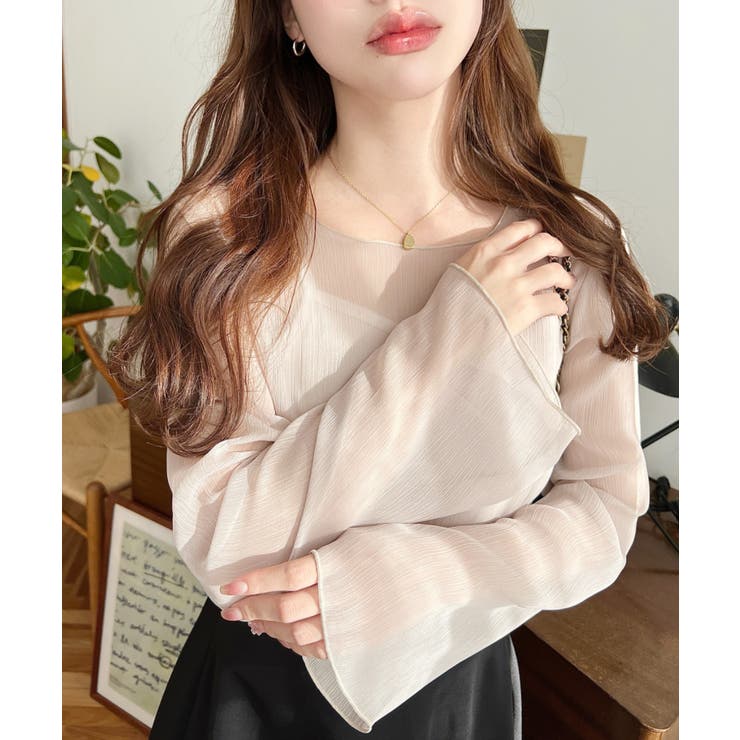 インナーキャミ付き長袖メロウ楊柳シアーブラウス | moment+ | 詳細画像11 