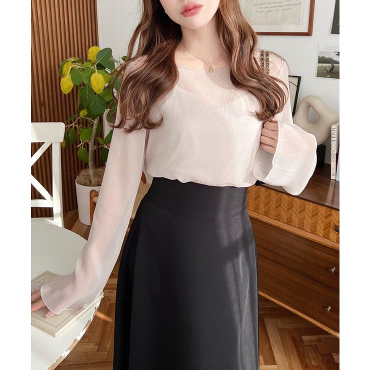 インナーキャミ付き長袖メロウ楊柳シアーブラウス | moment+ | 詳細画像12 