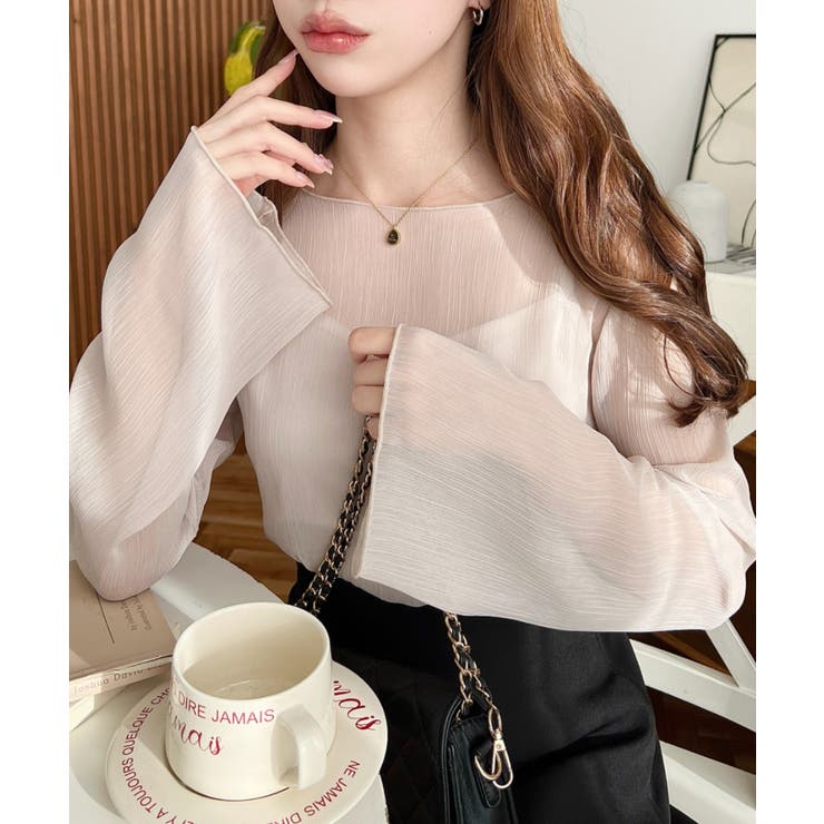 インナーキャミ付き長袖メロウ楊柳シアーブラウス | moment+ | 詳細画像15 