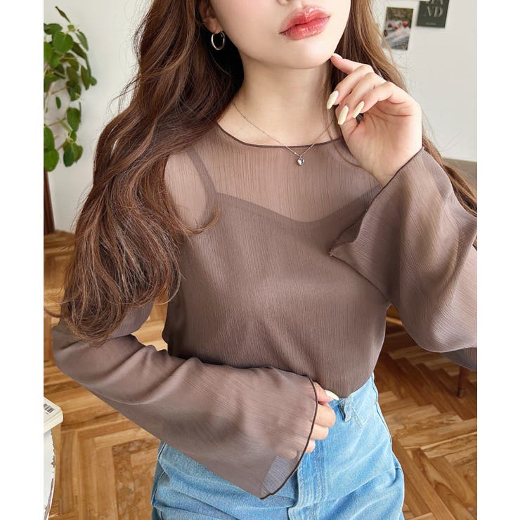 インナーキャミ付き長袖メロウ楊柳シアーブラウス | moment+ | 詳細画像23 