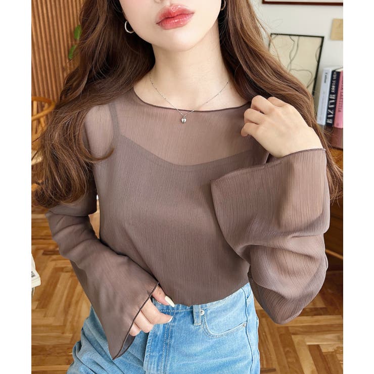 インナーキャミ付き長袖メロウ楊柳シアーブラウス | moment+ | 詳細画像24 