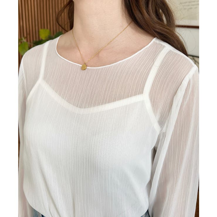 インナーキャミ付き長袖メロウ楊柳シアーブラウス | moment+ | 詳細画像8 