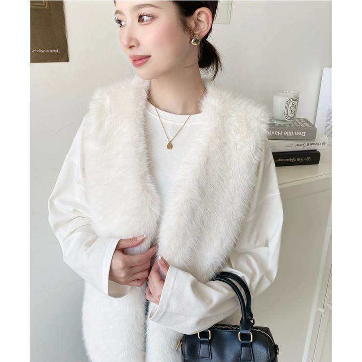 Vネックロングフェイクファーベスト | moment+ | 詳細画像13 