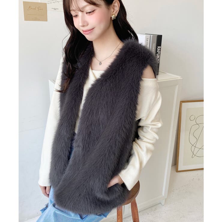 Vネックロングフェイクファーベスト | moment+ | 詳細画像17 