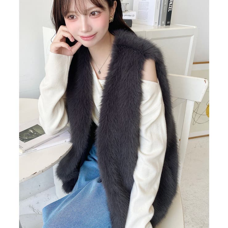 Vネックロングフェイクファーベスト | moment+ | 詳細画像18 