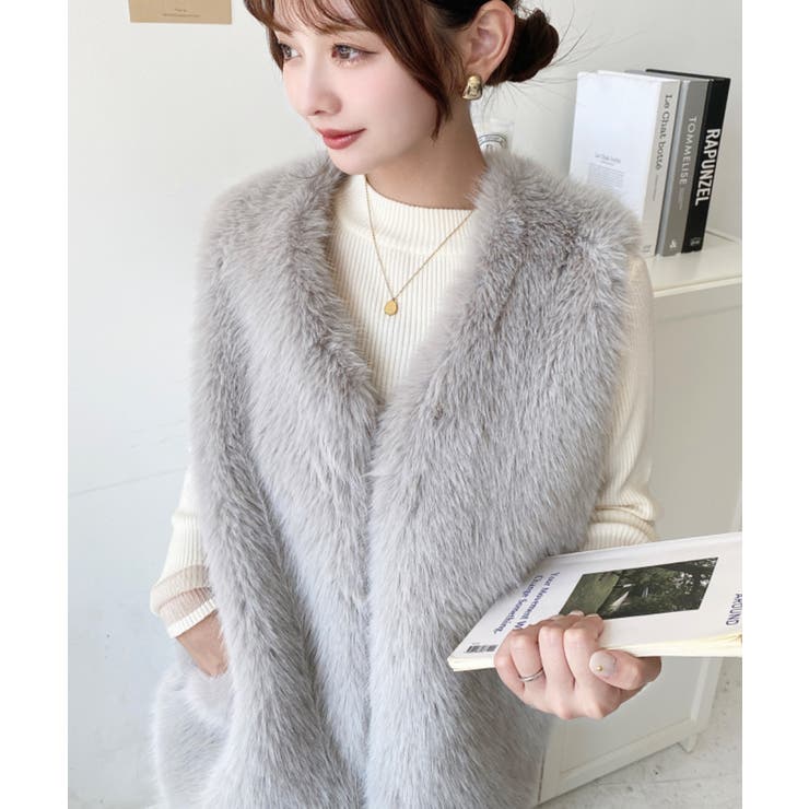 Vネックロングフェイクファーベスト | moment+ | 詳細画像27 