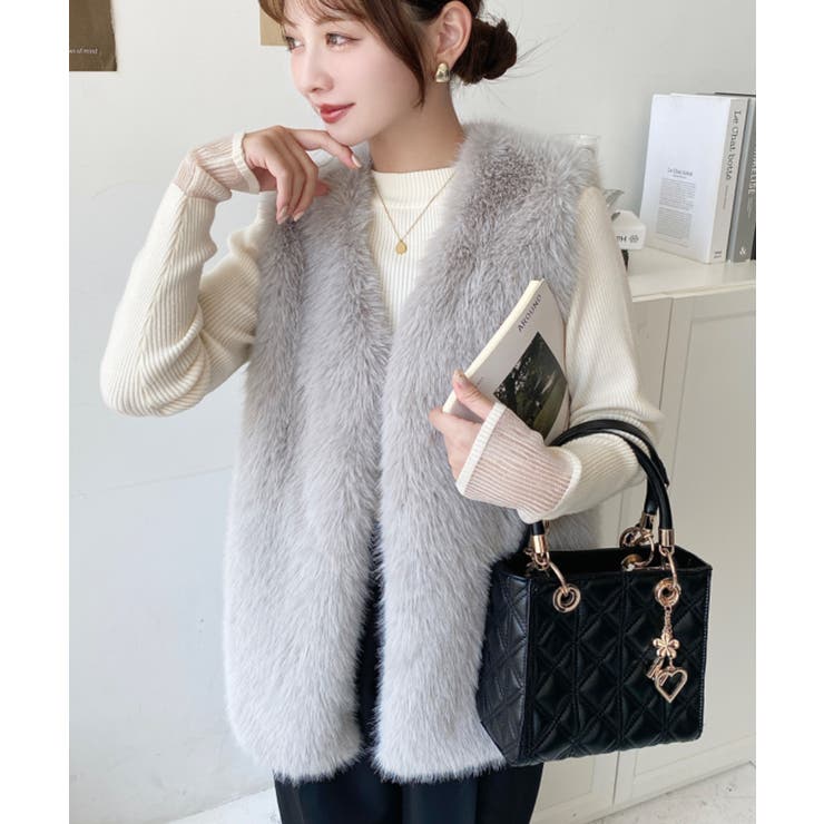 Vネックロングフェイクファーベスト | moment+ | 詳細画像28 