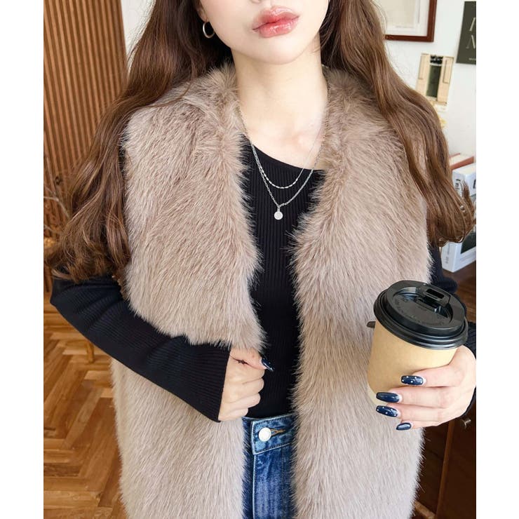 Vネックロングフェイクファーベスト | moment+ | 詳細画像35 