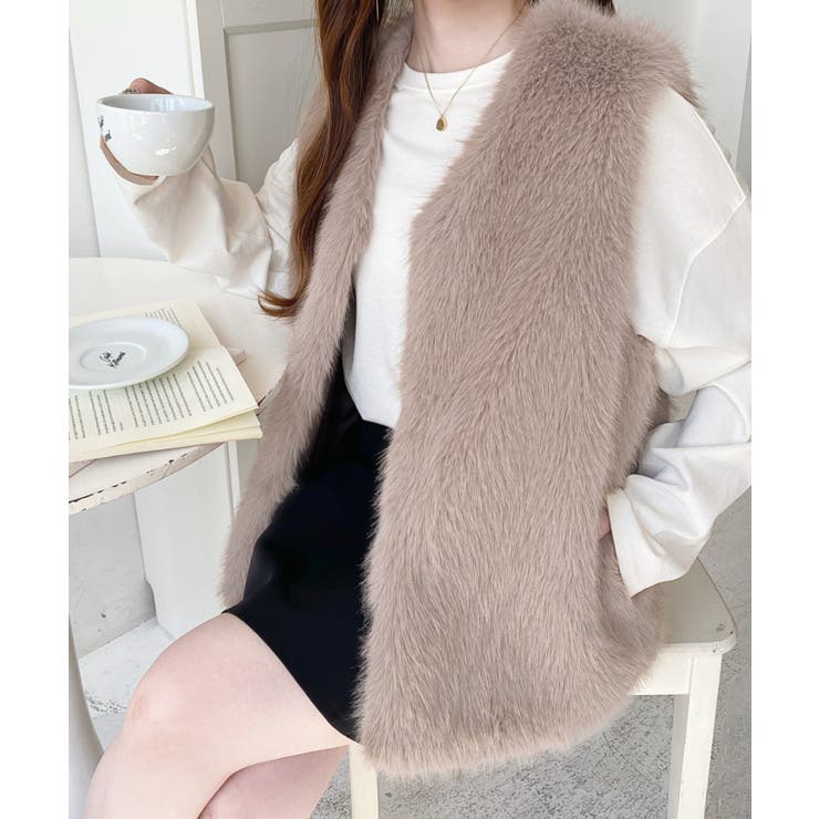 Vネックロングフェイクファーベスト | moment+ | 詳細画像39 