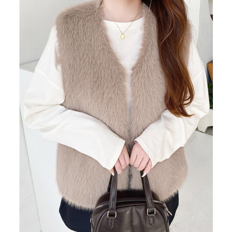 Vネックロングフェイクファーベスト | moment+ | 詳細画像41 