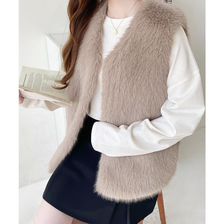 Vネックロングフェイクファーベスト | moment+ | 詳細画像42 