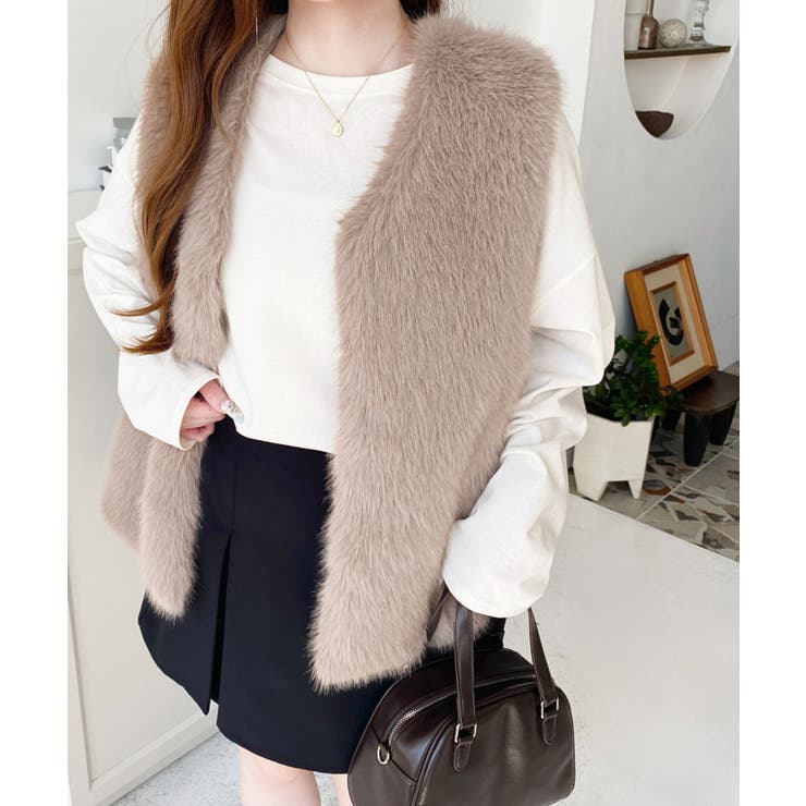 Vネックロングフェイクファーベスト | moment+ | 詳細画像43 