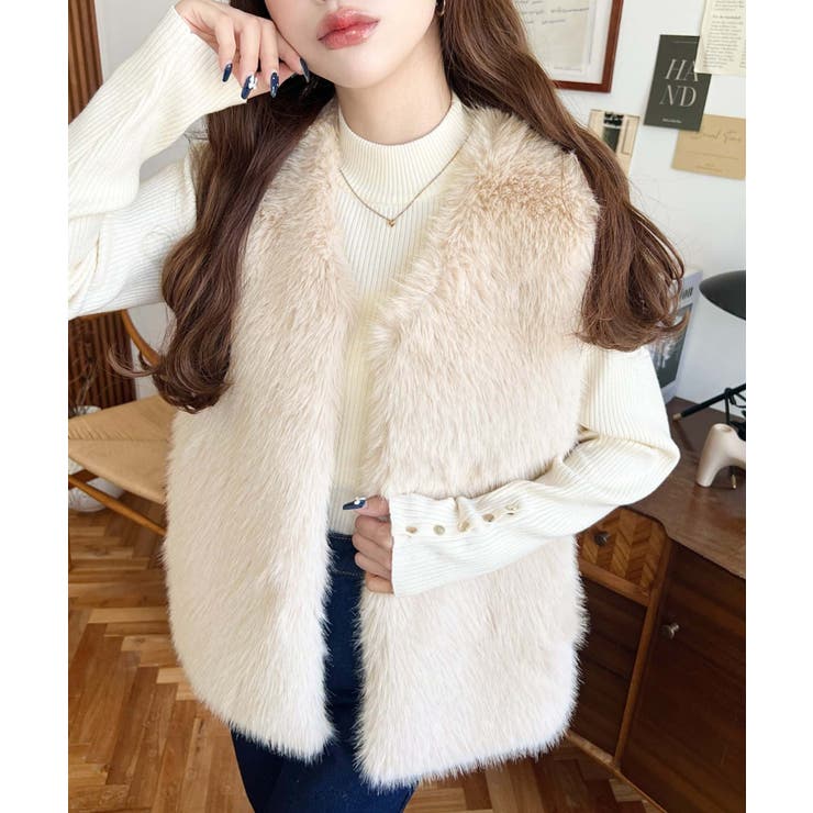 ロンハーマン　　ホワイトファーベスト moment+ ベスト ジレ 「累計販売枚数1万枚突破！」Vネックロング