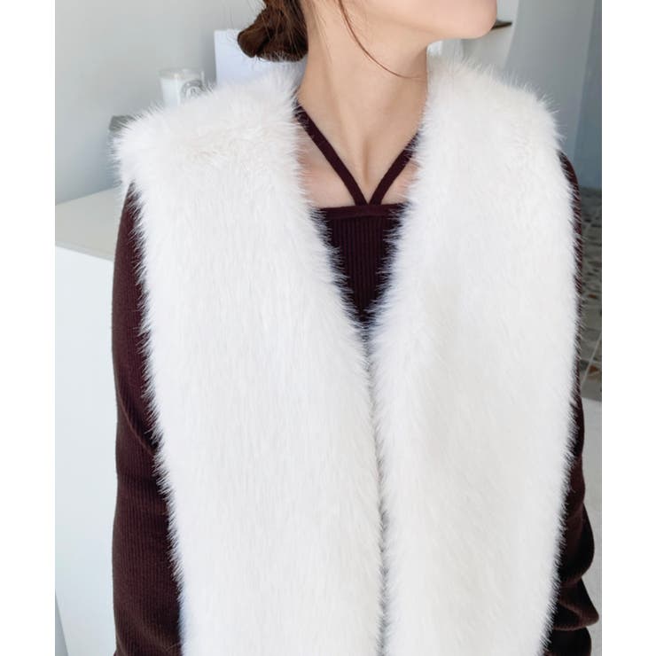 Vネックロングフェイクファーベスト | moment+ | 詳細画像8 