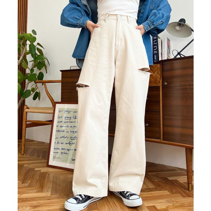 ヘビーツイル&デニムダメージストレートパンツ | moment+ | 詳細画像18 