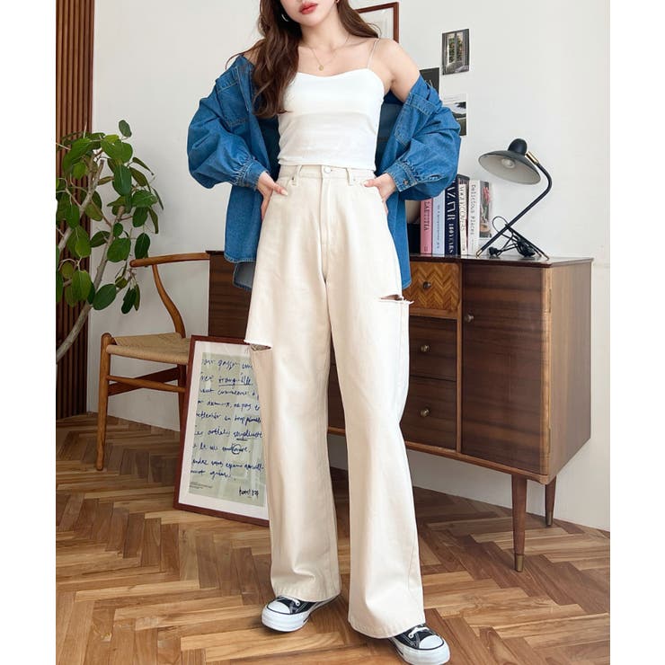 ヘビーツイル&デニムダメージストレートパンツ | moment+ | 詳細画像19 