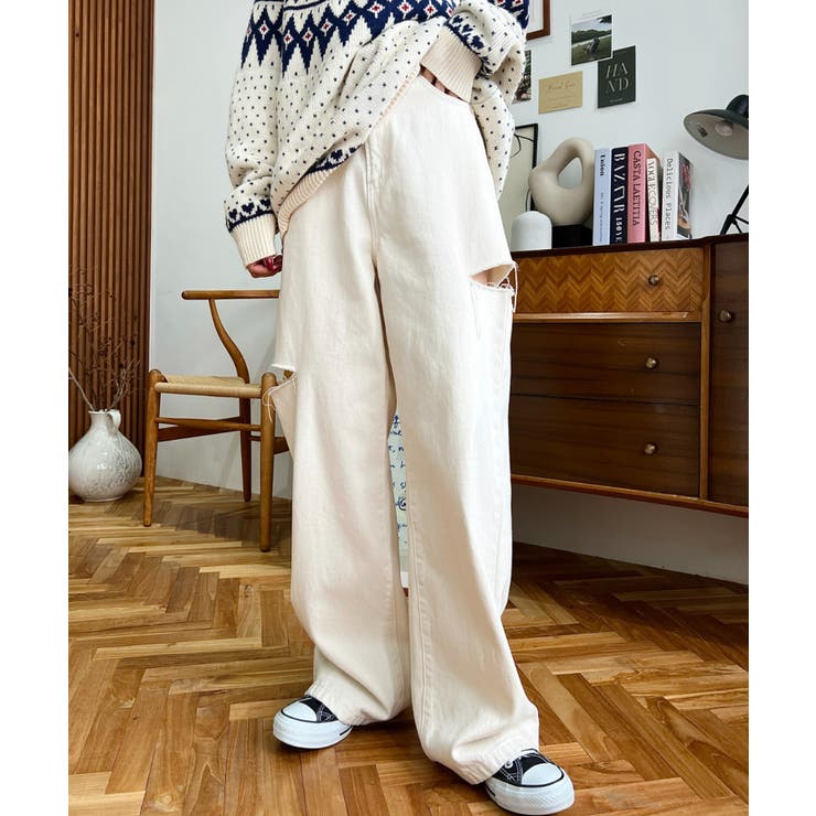 ヘビーツイル&デニムダメージストレートパンツ | moment+ | 詳細画像2 