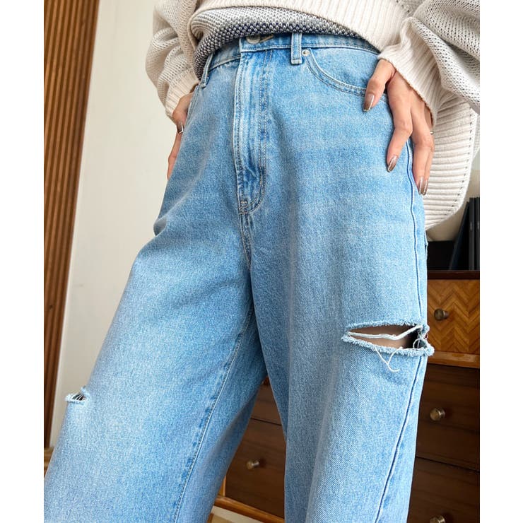 ヘビーツイル&デニムダメージストレートパンツ | moment+ | 詳細画像33 