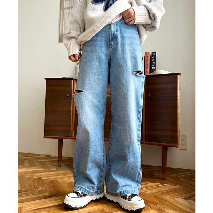 ヘビーツイル&デニムダメージストレートパンツ | moment+ | 詳細画像36 