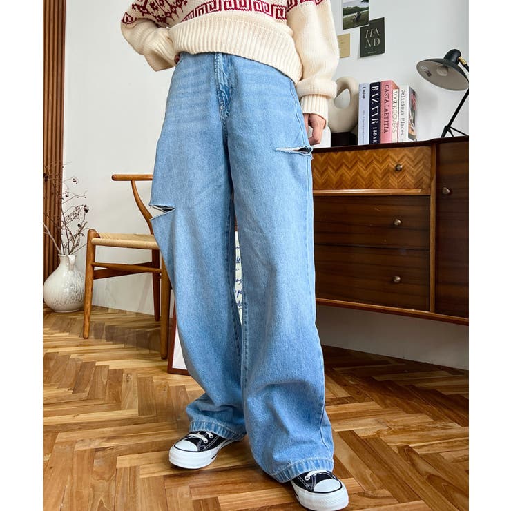 ヘビーツイル&デニムダメージストレートパンツ | moment+ | 詳細画像39 