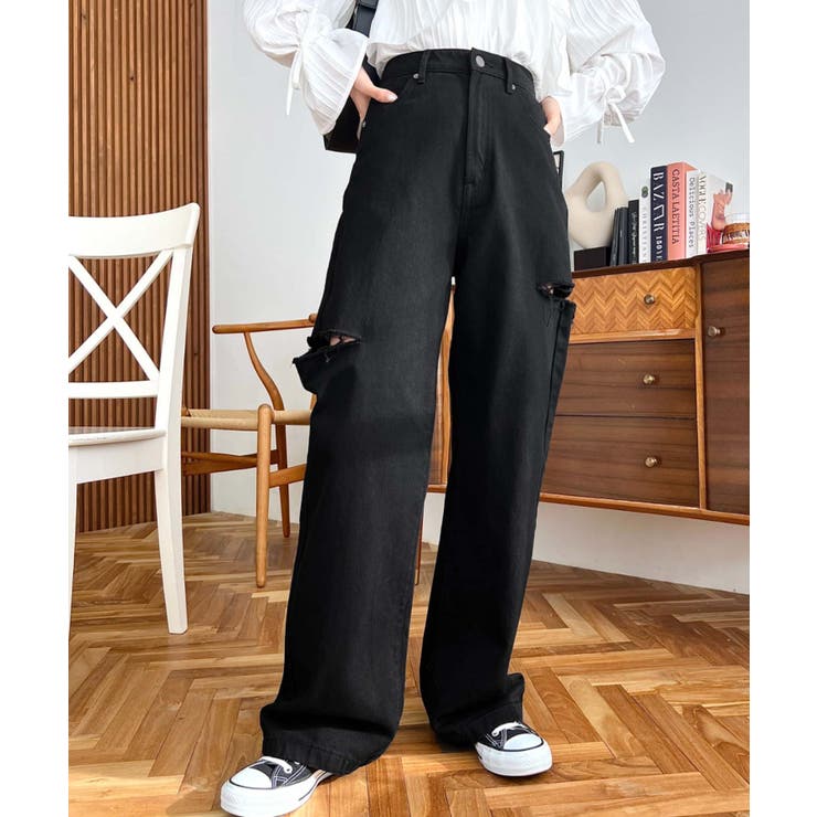 ヘビーツイル&デニムダメージストレートパンツ | moment+ | 詳細画像48 