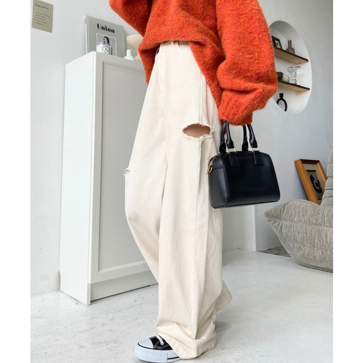 ヘビーツイル&デニムダメージストレートパンツ | moment+ | 詳細画像5 