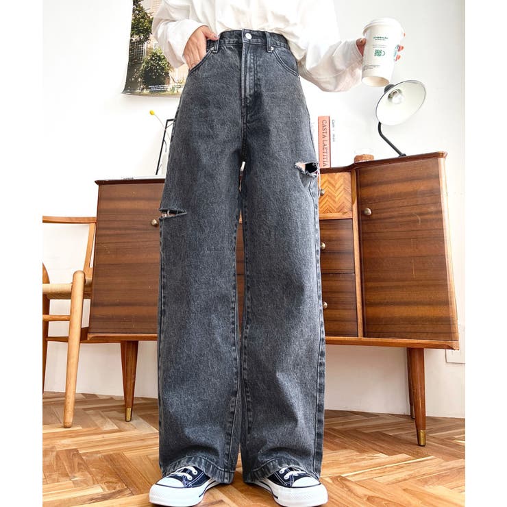 ヘビーツイル&デニムダメージストレートパンツ | moment+ | 詳細画像53 