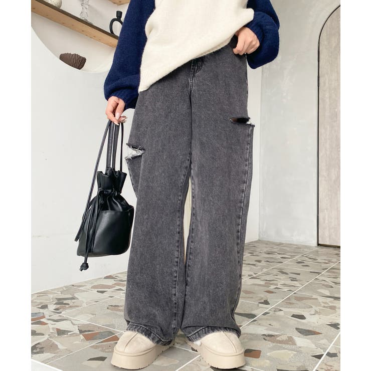 ヘビーツイル&デニムダメージストレートパンツ | moment+ | 詳細画像58 