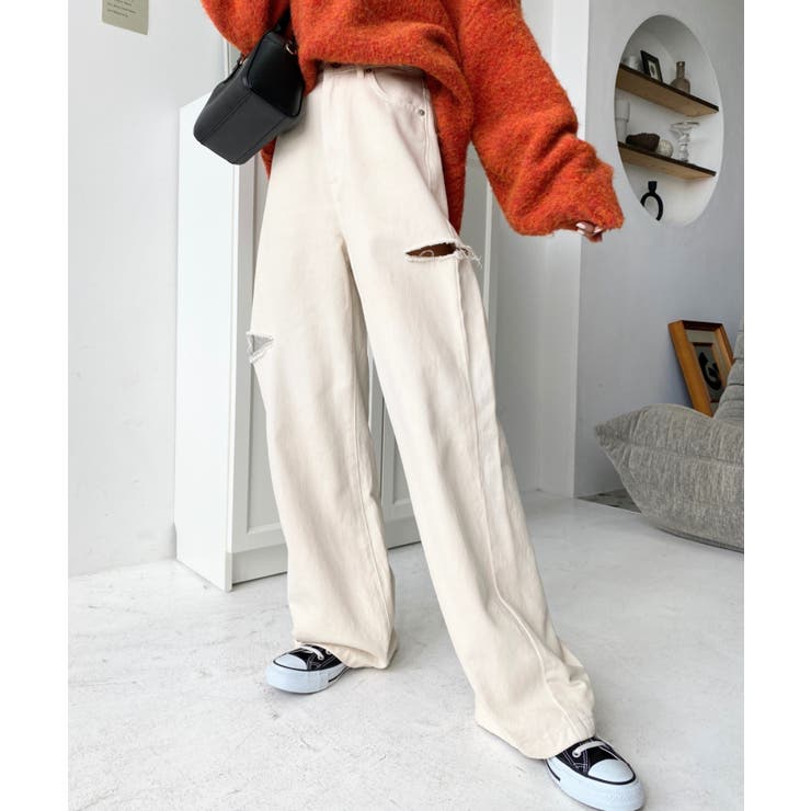 ヘビーツイル&デニムダメージストレートパンツ | moment+ | 詳細画像6 