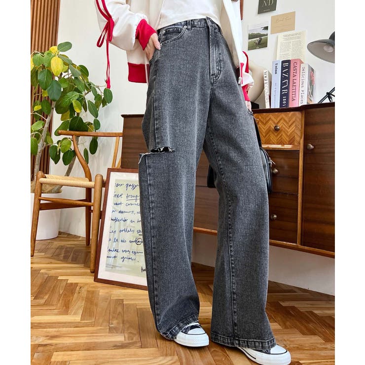 ヘビーツイル&デニムダメージストレートパンツ | moment+ | 詳細画像64 