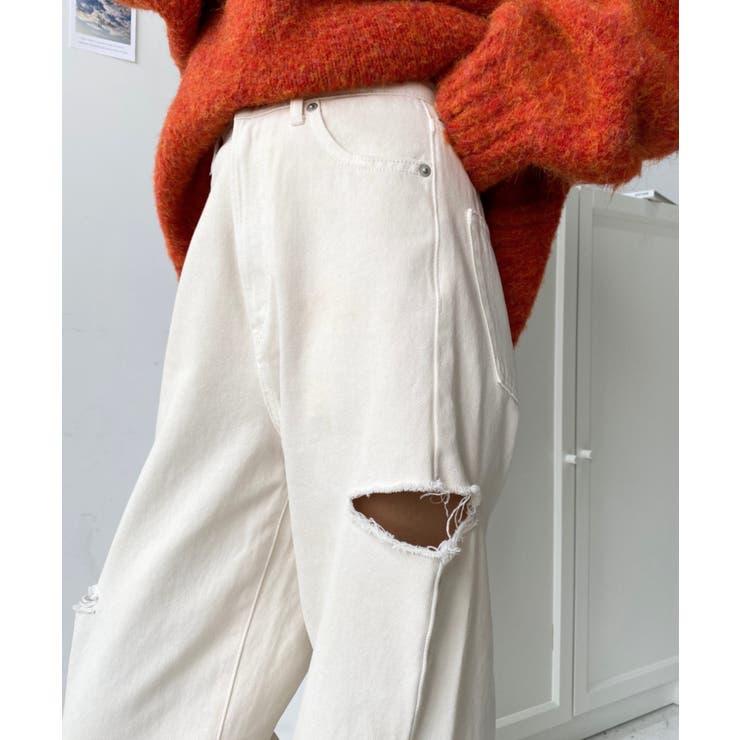 ヘビーツイル&デニムダメージストレートパンツ | moment+ | 詳細画像8 